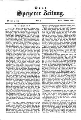 Neue Speyerer Zeitung Mittwoch 2. Januar 1850