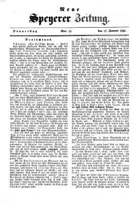 Neue Speyerer Zeitung Donnerstag 17. Januar 1850