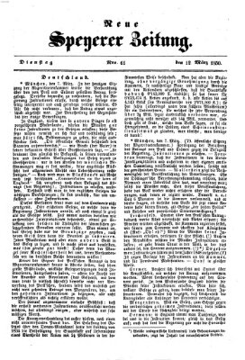 Neue Speyerer Zeitung Dienstag 12. März 1850