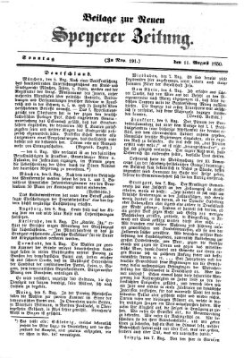 Neue Speyerer Zeitung Sonntag 11. August 1850