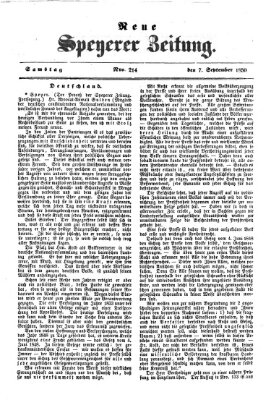 Neue Speyerer Zeitung Samstag 7. September 1850