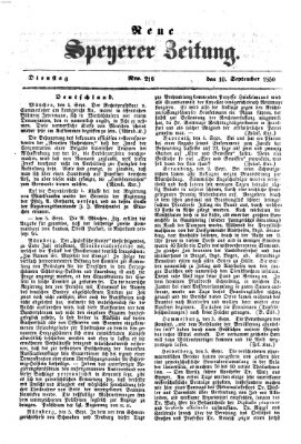 Neue Speyerer Zeitung Dienstag 10. September 1850