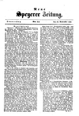 Neue Speyerer Zeitung Donnerstag 12. September 1850