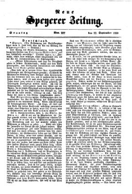 Neue Speyerer Zeitung Sonntag 22. September 1850