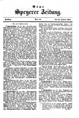 Neue Speyerer Zeitung Samstag 18. Januar 1851