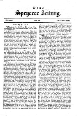 Neue Speyerer Zeitung Mittwoch 2. April 1851