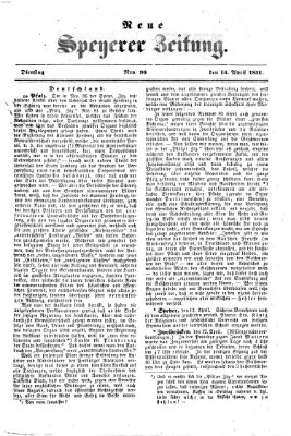 Neue Speyerer Zeitung Dienstag 15. April 1851