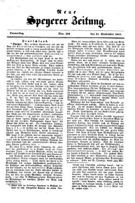 Neue Speyerer Zeitung Donnerstag 11. September 1851