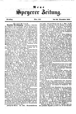 Neue Speyerer Zeitung Dienstag 30. Dezember 1851