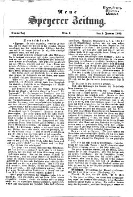 Neue Speyerer Zeitung Donnerstag 1. Januar 1852