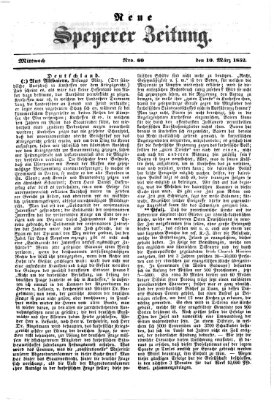 Neue Speyerer Zeitung Mittwoch 10. März 1852