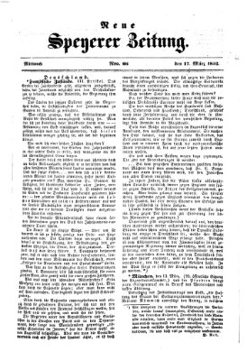 Neue Speyerer Zeitung Mittwoch 17. März 1852