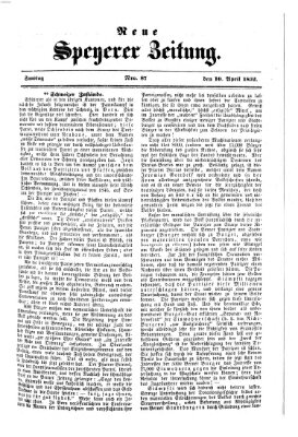 Neue Speyerer Zeitung Samstag 10. April 1852