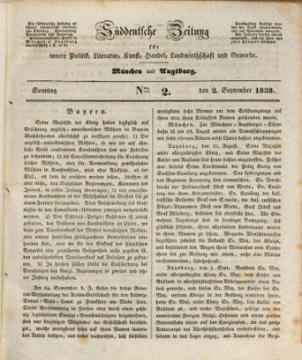 Süddeutsche Zeitung für innere Politik, Literatur, Kunst, Gewerbe, Landwirthschaft und Handel Sonntag 2. September 1838