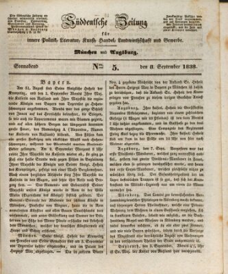 Süddeutsche Zeitung für innere Politik, Literatur, Kunst, Gewerbe, Landwirthschaft und Handel Samstag 8. September 1838