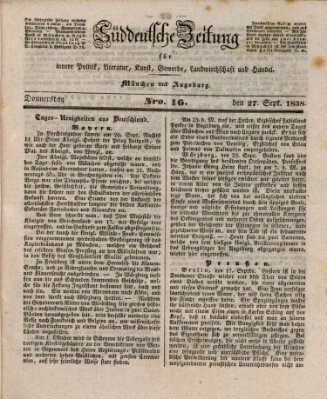 Süddeutsche Zeitung für innere Politik, Literatur, Kunst, Gewerbe, Landwirthschaft und Handel Donnerstag 27. September 1838