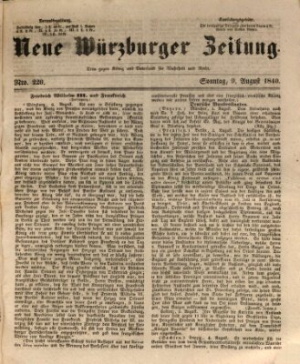 Neue Würzburger Zeitung Sonntag 9. August 1840