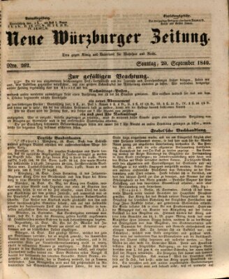 Neue Würzburger Zeitung Sonntag 20. September 1840