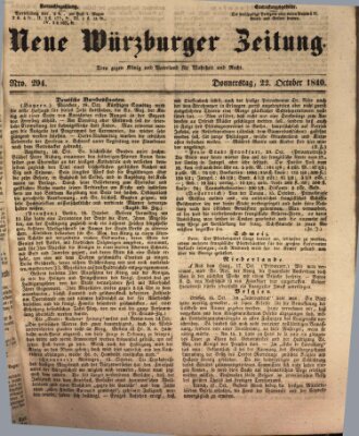 Neue Würzburger Zeitung Donnerstag 22. Oktober 1840