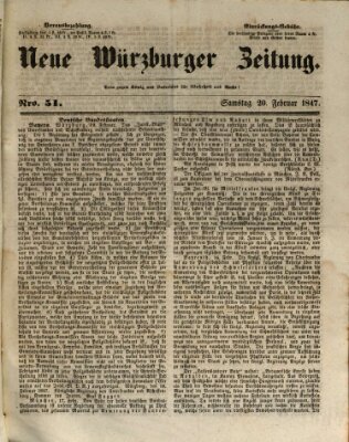 Neue Würzburger Zeitung Samstag 20. Februar 1847