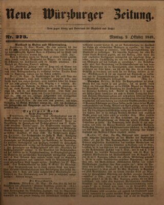 Neue Würzburger Zeitung Montag 2. Oktober 1848