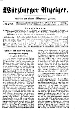 Würzburger Anzeiger (Neue Würzburger Zeitung) Montag 2. Oktober 1854