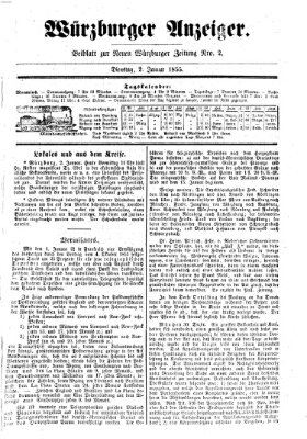 Würzburger Anzeiger (Neue Würzburger Zeitung) Dienstag 2. Januar 1855