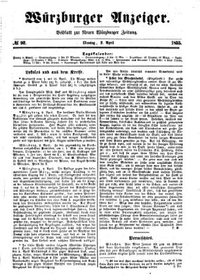 Würzburger Anzeiger (Neue Würzburger Zeitung) Montag 2. April 1855