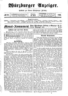 Würzburger Anzeiger (Neue Würzburger Zeitung) Sonntag 29. April 1855