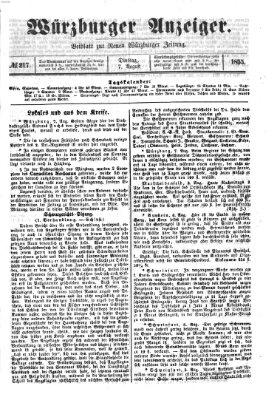 Würzburger Anzeiger (Neue Würzburger Zeitung) Dienstag 7. August 1855