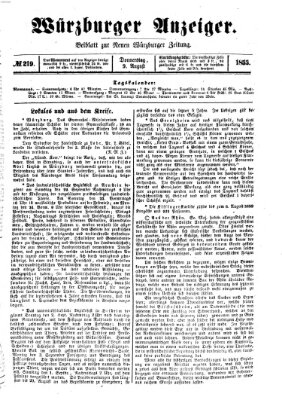 Würzburger Anzeiger (Neue Würzburger Zeitung) Donnerstag 9. August 1855