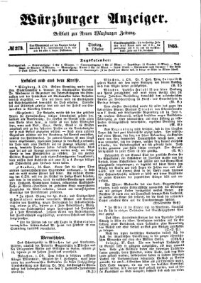 Würzburger Anzeiger (Neue Würzburger Zeitung) Dienstag 2. Oktober 1855