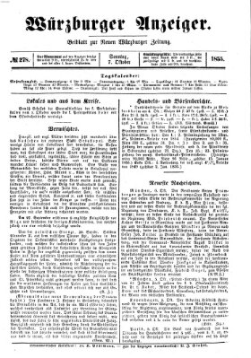 Würzburger Anzeiger (Neue Würzburger Zeitung) Sonntag 7. Oktober 1855