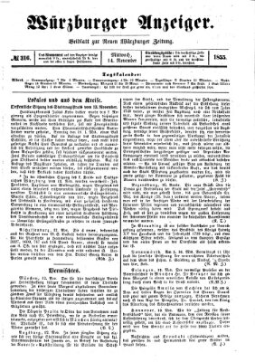 Würzburger Anzeiger (Neue Würzburger Zeitung) Mittwoch 14. November 1855