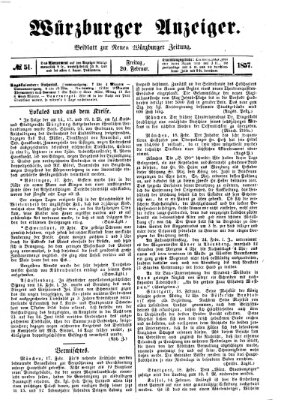 Würzburger Anzeiger (Neue Würzburger Zeitung) Freitag 20. Februar 1857