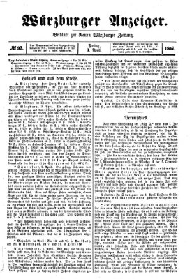 Würzburger Anzeiger (Neue Würzburger Zeitung) Freitag 3. April 1857