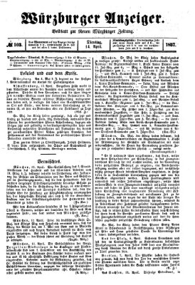 Würzburger Anzeiger (Neue Würzburger Zeitung) Dienstag 14. April 1857