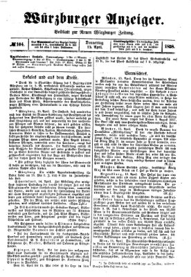 Würzburger Anzeiger (Neue Würzburger Zeitung) Donnerstag 15. April 1858