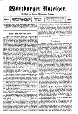 Würzburger Anzeiger (Neue Würzburger Zeitung) Donnerstag 22. April 1858