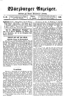 Würzburger Anzeiger (Neue Würzburger Zeitung) Dienstag 31. Januar 1860