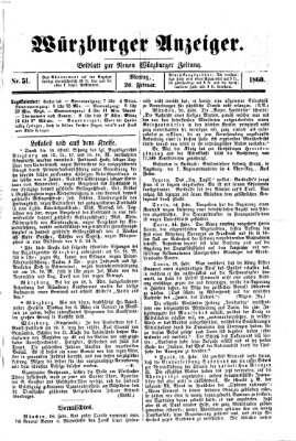 Würzburger Anzeiger (Neue Würzburger Zeitung) Montag 20. Februar 1860