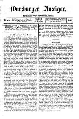 Würzburger Anzeiger (Neue Würzburger Zeitung) Mittwoch 3. Oktober 1860