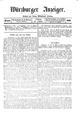 Würzburger Anzeiger (Neue Würzburger Zeitung) Dienstag 16. Oktober 1860