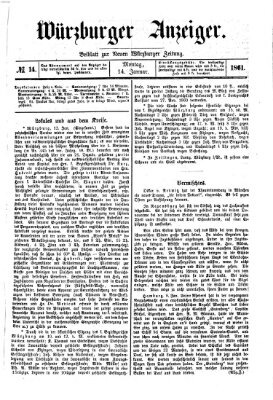 Würzburger Anzeiger (Neue Würzburger Zeitung) Montag 14. Januar 1861