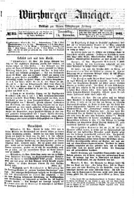 Würzburger Anzeiger (Neue Würzburger Zeitung) Donnerstag 14. November 1861