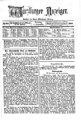 Würzburger Anzeiger (Neue Würzburger Zeitung) Dienstag 1. September 1863