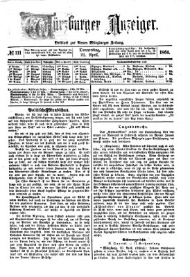 Würzburger Anzeiger (Neue Würzburger Zeitung) Donnerstag 21. April 1864