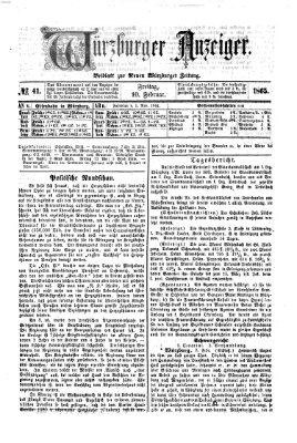 Würzburger Anzeiger (Neue Würzburger Zeitung) Freitag 10. Februar 1865