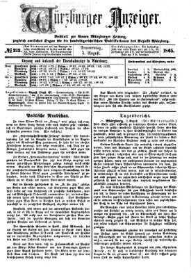 Würzburger Anzeiger (Neue Würzburger Zeitung) Donnerstag 3. August 1865