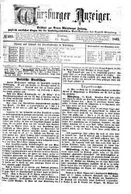 Würzburger Anzeiger (Neue Würzburger Zeitung) Dienstag 15. August 1865